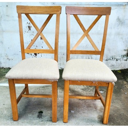 PPS Oak : Ghế Gỗ Sồi Tựa Lưng X + Đệm Bọc Vải